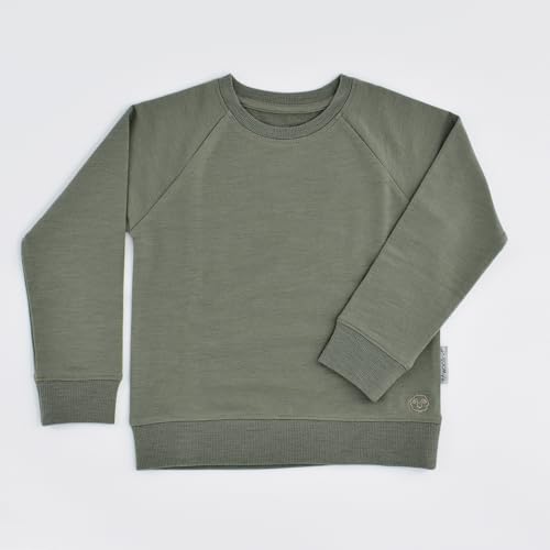Woolino Soft Merino Wool Kids Sweatshirt - Crewneck Pullover Sweatshirt for Boys & Girls - Breathable, Moisture-Wicking & Temperature-Regulating Sweater, Olive, 1-2 Years4