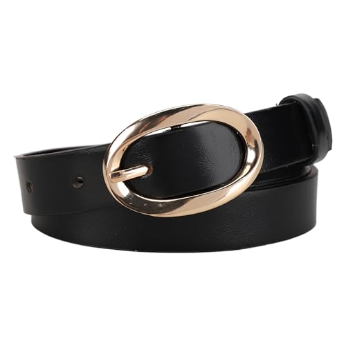 Women's Leather Belt with Gold Buckle Fashion Casual Waist Belt for Jeans pants Dress