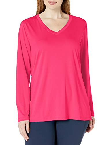 JUST MY SIZE Women's Plus Size Active Long Sleeve Cool Dri V-Neck Tee, pop Art Pink, 1X