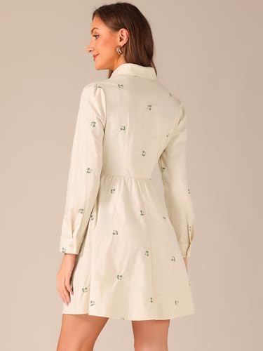 Image of Allegra K Women's Shirt Dress Long Sleeve Collared Floral Embroidered Casual Mini Dresses