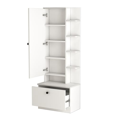 Image of DesignFit Bonita Engineered Wood Dressing Table with Mirror and Drawer | Closed and Open Storage Unit | Wooden Vanity Table for Bedroom, Living Room Furniture (Matte Moonshine White Finish)
