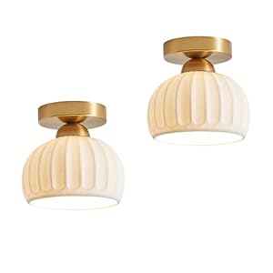 2 Pack Ceramic Gold Semi Flush Mount Ceiling Light Vintage Hallway Light Fixtures, Modern Small Ceiling Mount Light Lamp for Hall Kitchen Entryway Passway Porch Foyer