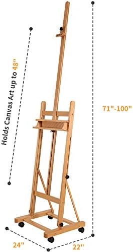 MEEDEN Large Studio H-Frame Easel - Solid Beech Wood Artist Easel Adjustable Movable Tilting Easel, Floor Painting Easel Stand, Holds Canvas Art up to 48"