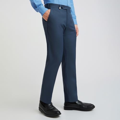 Image of Park Avenue Men's Mid Rise Neo Fit Polyester Blend Stripe Pattern Flat Front Formal Regular Fit Trouser