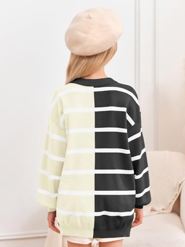 Image of Meikulo Girls Striped Color Block Pullover Sweaters Kids Oversized Fashion Knit Sweater Clothes 5-14 Years