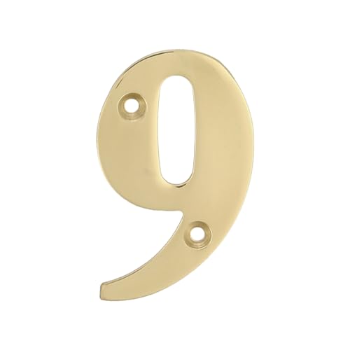 Amig - Número 9 Hueco de Latón Pulido para Atornillar en Interior y Exterior, 100 mm, para Portales, Paredes o Fachadas de Casas, Acabado en Dorado