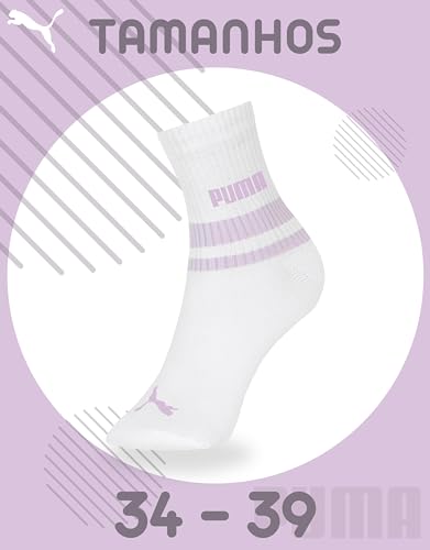 Puma 4 Pares Meias Cano Médio Meia Esportiva Algodão Meia Feminina, KIT - C, 34-39