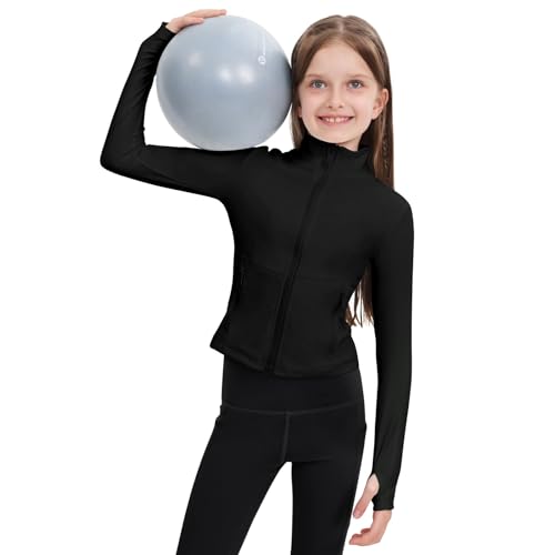 B&GCozy Girls Zip Up Jacket Horse Riding Shirts Athletic Yoga Lightweight Jackets for Girl 6-15 Years4