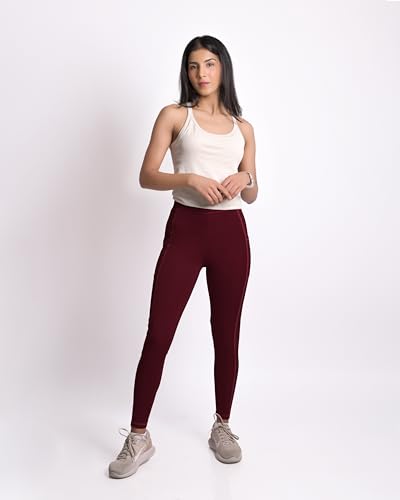 Image of Mehrang Women's Gym Wear Tights | Track Pants with Mesh Insert & Side Pockets : Ideal for Active Wear, Yoga & Workout | Stretchable Gym Pants for Women & Tights for Women