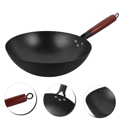 Wok de hierro antiadherente con mango de madera miniatura 3
