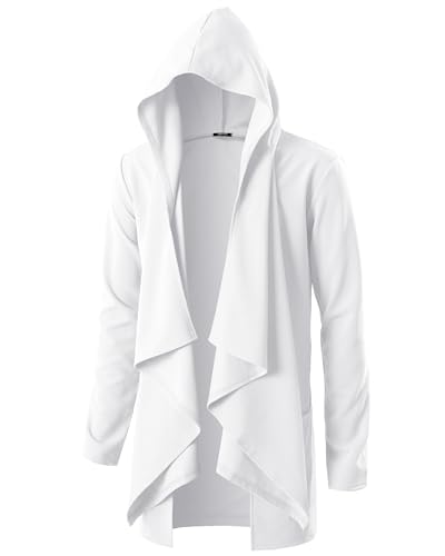 GIVON Men's Ruffle Shawl Collar Hooded Cardigan Long Sleeve with Pockets