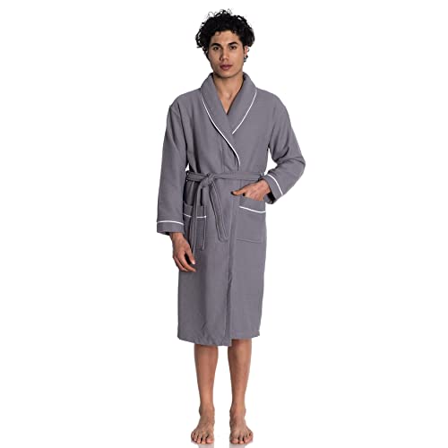East'N Blue Waffle-Terry Knit Bathrobe Shawl Collar Turkish Cotton Unisex Spa Robe4