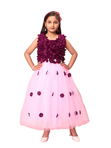 Image of Aarika Girls Navy Blue-C-Green Colour Nylon Floral Print Gown