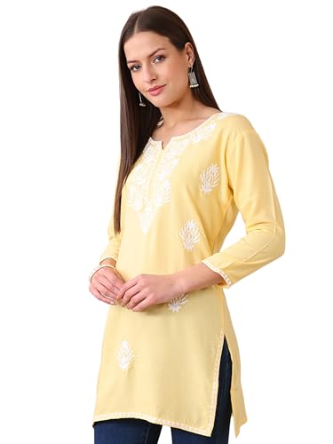 Image of Women's Rayon Chikankari Embroidered Short Kurti | Lucknowi Work Kurta