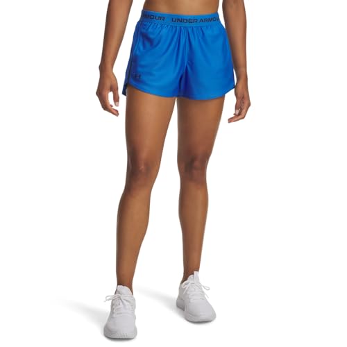 Under Armour Donna Tech Play Up Shorts, Shorts Sportivi Morbidi e Leggeri, Pantaloni Corti Allenamento e Palestra con Tasche e Cintura a Vita Bassa,Blue Atlantis/Washed Navy,MD