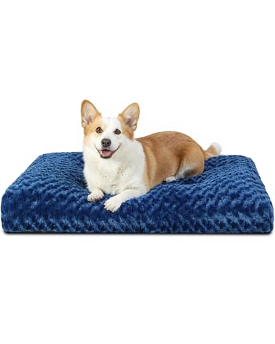 Image of KSIIA Washable Dog Bed Medium Size Dog Crate Bed Plush Pet Mat 29 inchx21 inch Blue | Deluxe Plush Comfy Kennel Pad, Anti-Slip Bottom,Deep Sleeping Mat for Medium Dogs,Machine Washable for Easy Cleaning