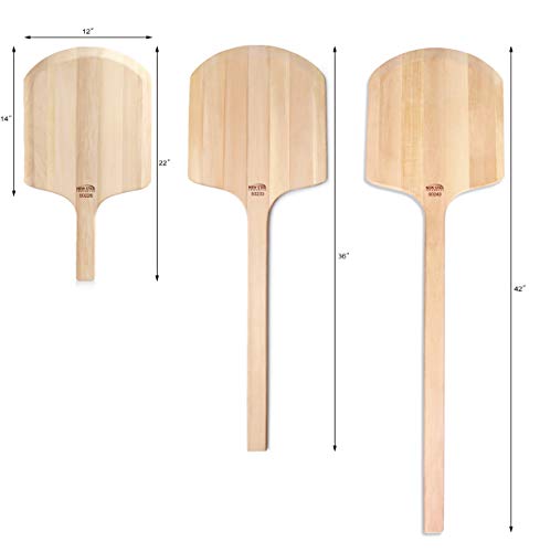 Image of New Star Foodservice 50226 Restaurant-Grade Wooden Pizza Peel, 14 inch L x 12 inch W Plate, with 8 inch L Wooden Handle, 22 inch Overall Length