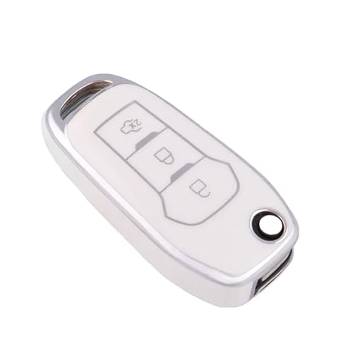 Image of JVCV Silver Border TPU Key Cover Compatible with Ford Endeavour Figo Aspire Freestyle 3 Button Folding Key (White)