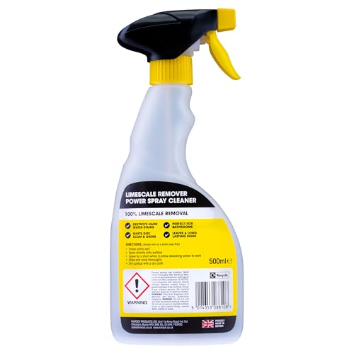 Image of Kilrock Limescale Remover Power Spray Cleaner 2 x 500ml - Rapid Action Formula - Destroys Hard Water Stains, Soap Scum, Dirt, and Grime - Perfect for Bathrooms, Sinks, Shower Screens, Toilets, Baths