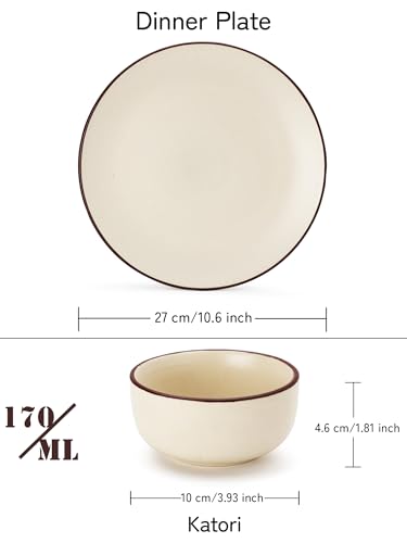 Image of Bodhi House Solid Handcrafted Stoneware Ceramic Dinner Set, Dish Set Serving, Microwave and Dishwasher Safe, Bone-ash Free, Crockery Set for Dining and Gifting (Off-WHT, Pack of 18 (6F+12K))
