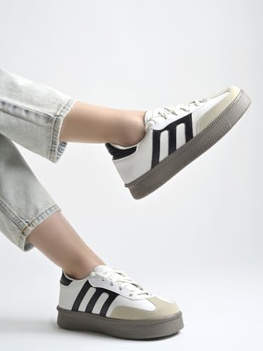 Image of Shoetopia Women's Casual Sneakers || Lace-Up Low-Top Shoes with Cushioned Sole || Trendy Daily Footwear Walking Shoes