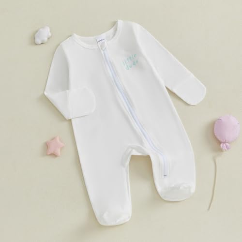 Gueuusu Newborn Boy Girl Clothes Footie Romper Letter Print Long Sleeve Jumpsuit Coming Home Outfit Neutral Baby Clothes2