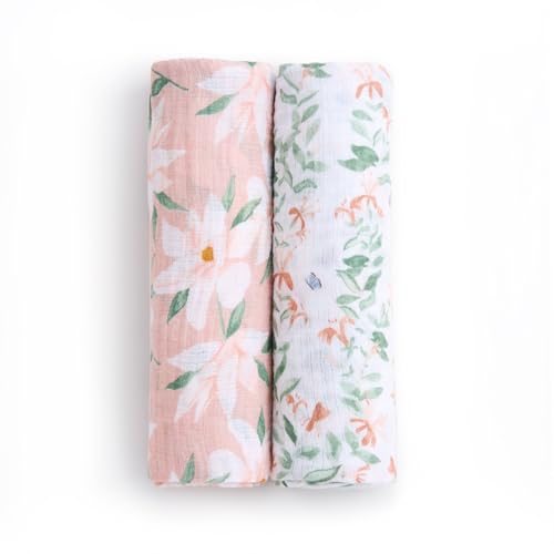 Image of aden + anais Essentials Cotton Muslin Swaddle, Breathable Baby Blanket, Ideal for Boys, Girls, Newborns, Babies & Infants, Receiving Blanket, Soft and Lightweight Wrap, 2 Pack, Butterfly Garden