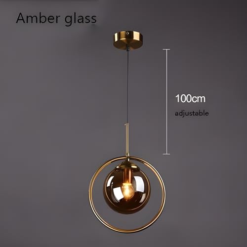 Image of Golden Metal & Smoke Glass Ring Shape Hanging Light, Living Room, Bedroom, Home Decor, E27 Bulb Holder (Without Bulb)