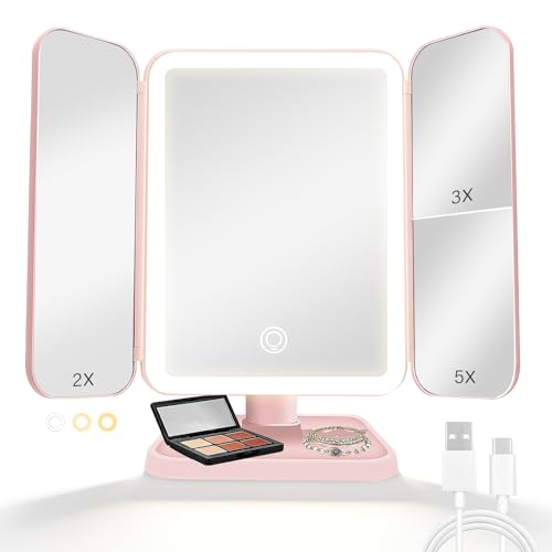 Espejo de maquillaje con luces y aumento rectangular