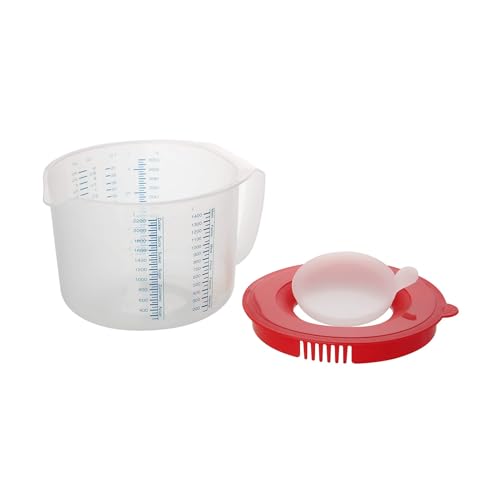 Foto von Dr. Oetker Mess- und Rührbecher 2,2 L – Multifunktionaler Küchenhelfer mit Spritzschutz, Rot/Transparent, Spülmaschinenfest