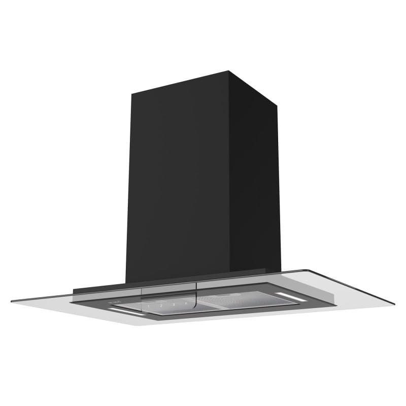 Hotte îlot aspirante BELDEKO Ludia 90 BK – 90 cm – Débit 556 m³/h – 3 vitesses + minuterie – Filtres inox lavables – Recyclage ou évacuation –...