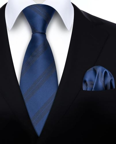 Image of HISDERN Mens Tie Striped Ties and Handkerchief Set Business Formal Woven Pocket Square Wedding College Stripe Necktie