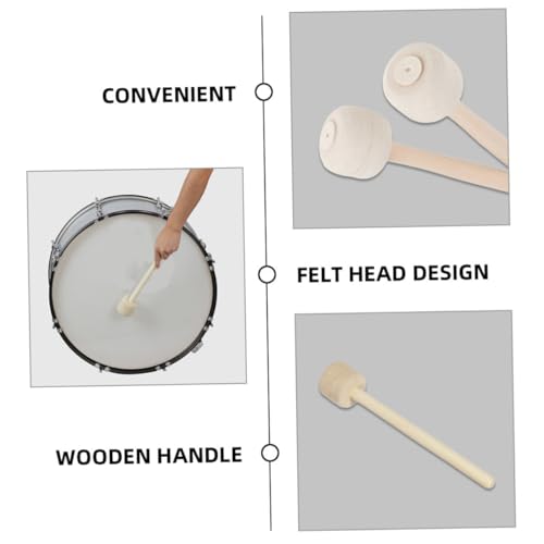 VICASKY 2 piezas de baquetas para bombo con mango ergonómico de madera y punta de fieltro, para práctica y actuación en percusión miniatura 3