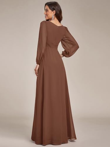 Image of Ever-Pretty Women's Crewneck Long Lantern Sleeves Floor Length A-Line Pleated Chiffon Formal Dress 0106B