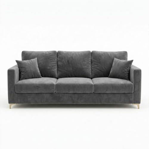 Image of Hayes Rich Velvet Suede 3 Seater + 2 Seater Sofa | Golden Aesthetic Legs | 6 Person Seating Capacity | Spacious Soft Touch Comfort | Modern Living Room Sofa (Dark Gray)