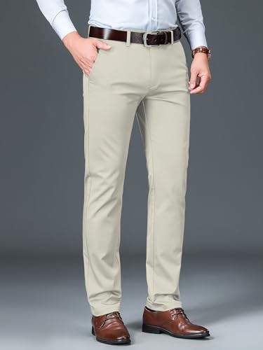 Image of AVANOVA Men's Light Grey Solid Trousers Light Business Style Slightly Stretch Straight Leg Pants for Outdoor Casual Daily (Trouser 127)