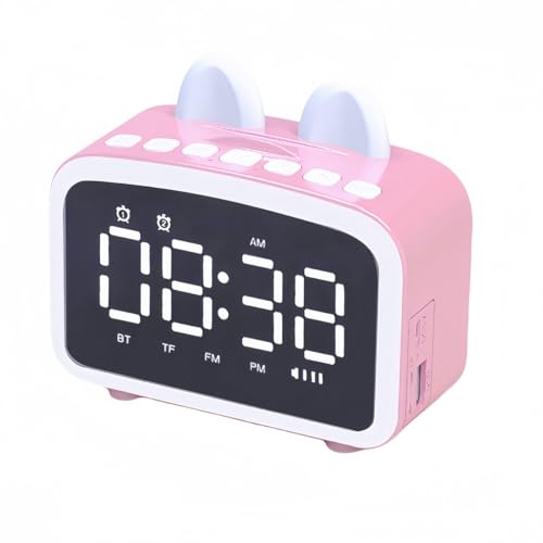 YHFITN Reloj Despertador Bluetooth y Radio, Reloj Digital con Altavoz Bluetooth, Despertador de Noche, luz Nocturna, Reproductor de música con Tarjeta TF, Regalo para Amigos/niños (Rosa)