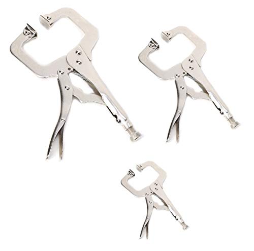 Floratek 3 Pack Locking C-Clamp Heavy Duty Vise Grip Welding Locking Quick Pliers Round Wood Locator Clips Swivel Tips 6/9/11 Inches