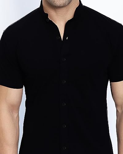 Image of EYEBOGLER Mens Cotton Blend Henley Neck Half Sleeve Solid Button Style Tshirt