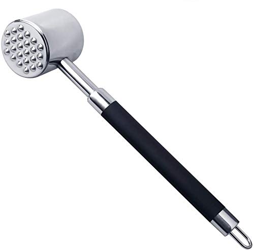 kuou Meat Tenderizer Stainless Steel Hammer, Meat Tenderiser Mallet for Kitchen & BBQ Heavy Duty&Double-Sided Design