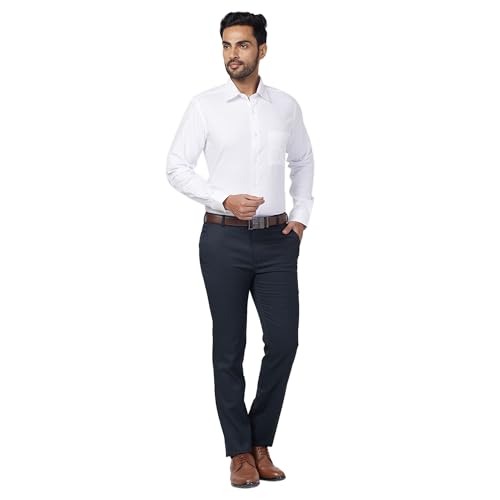 Image of Raymond Men's Mid Rise Slim Fit Structure Pattern Polyester Blend Pleated Formal Trouser