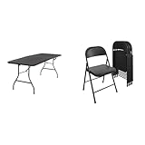 Bundle of COSCO Molded Folding Banquet Table w/Handle, 6ft, Black + COSCO SmartFold All-Steel Folding Chair, 4-Pack, Black