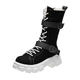 Botas de tobillo para mujer, suela gruesa, con cordones, ligeras, cálidas, puntera redonda, antideslizantes, botas cortas impermeables, cómodas al aire libre, botas de tobillo para jinete en el