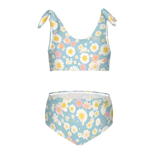 KLL Polka Dots and Tender Chamomile Flowers Girl Two Piecing Bikini Set Beach Swimsuit Swimming Suits Adjustable Shoulder