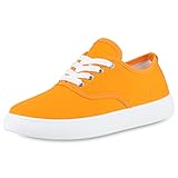  VAN HILL Damen Sneaker Low Bequeme Freizeit Schuhe Flache Basic Schnürer Stoffschuhe Schnürschuhe 206101 Orange 38