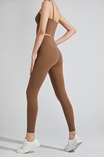 Leggings capris de compresión para mujer mallas marrones L con control de abdomen para fitness yoga 7