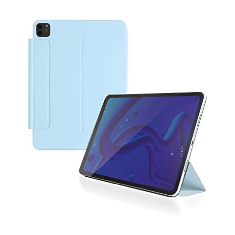 SenseAGE Magnetic Folio Stand for iPad Pro 12.9"(2021/2020/2018), TriFold Tablet Stand, Detachable, Work with Pencil 2, PU Leather, Ultra Slim Hard Cover with Strong Magnetic Attachment, Blue Cover