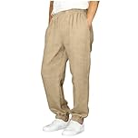 Slxbear Khaki Teens Casual Linen Trousers Baggy Summer Jogging Pants Outdoor Tracksuit Bottom Hiking Sweatpants Beach Plain Trousers Streetwear Athletic Kids Boys Pants 14-15 Years