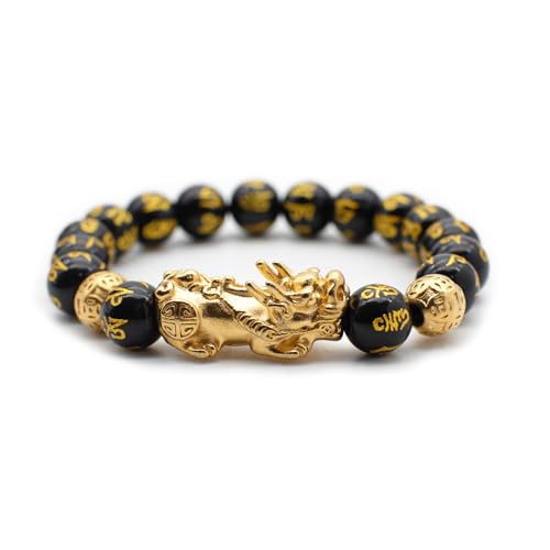 WHFDCai Feng Shui Wealth Bracelet, 10mm Black Obsidian Bracelets with Pixiu Character, Luck Protection Bracelet for Men, Women, Lovers, Couples, Parents
