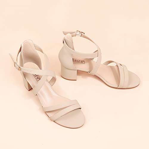 Image of IDIFU Women's Block Low Chunky Heel Strappy Sandals Open Toe Ankle Strap Dress Wedding Evening Shoe for Women Bridal
